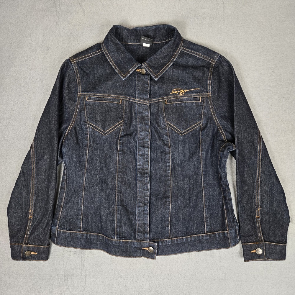 FUBU Denim Jacket Womens 1X Blue Indigo Jean Y2K mall chic urban casual 2000s
